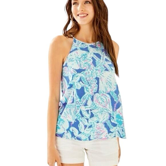 NWT Lilly Pulitzer Margot Tank Top Size S Blue Haven Pop Up Into The Deep Preppy - Picture 1 of 9